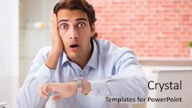  Presentation with employee working in industry - Colorful presentation theme enhanced with scared audit - young handsome employee working backdrop and a  colored foreground