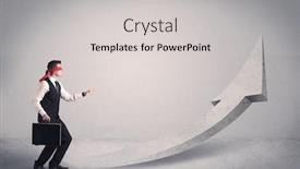  Presentation with forced - PPT layouts having scared blindfolded businessman forced to face a problem concept with illustrated arrow pointng to the sky in empty space background and a light gray colored foreground