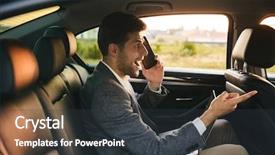  Presentation with mobile phone on car - Theme with scared businessman talking on mobile background and a dark gray colored foreground