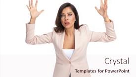  Presentation with air - Audience pleasing presentation theme consisting of scared-businesswoman-freezing-with-hands backdrop and a lemonade colored foreground