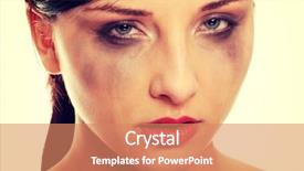  Presentation with floral border over white - Presentation consisting of scared face - abused young woman over white background and a coral colored foreground