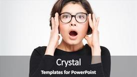  Presentation with camera - Presentation enhanced with scared face - amazed woman looking at camera background and a dark gray colored foreground