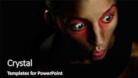  Presentation with girl in red dress - PPT theme enhanced with scared face - scare girl red background and a  colored foreground