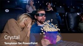  Presentation with action movie - PPT theme featuring scared-girl-covering-face background and a tawny brown colored foreground