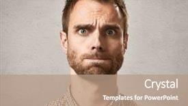  Presentation with happy sad face man - Beautiful PPT layouts featuring scared man face backdrop and a coral colored foreground