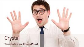  Presentation with floral border over white - Slide deck having scared man isolated over white background and a  colored foreground