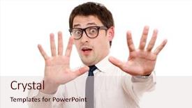  Presentation with isolated paw prints over white - Slide set consisting of scared man isolated over white background and a  colored foreground