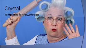  Presentation with old lady cartoon - Beautiful PPT theme featuring scared old lady with hair backdrop and a  colored foreground