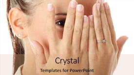  Presentation with teen - Cool new PPT theme with scared teen woman isolated on white background backdrop and a coral colored foreground