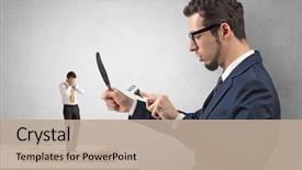  Presentation with power - Audience pleasing slide deck consisting of  scared weak businessman devoured great power backdrop and a mint green colored foreground