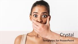  Presentation with mouth - Presentation theme with scared young african woman looking background and a coral colored foreground