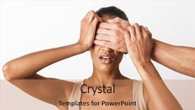  Presentation with blue eyes technology eye scan - Cool new presentation theme with scared young african woman sitting backdrop and a coral colored foreground