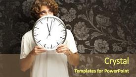  Presentation with vintage clock - Beautiful PPT theme featuring scared young man hidden behind backdrop and a  colored foreground