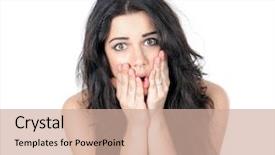  Presentation with floral border over white - Audience pleasing PPT theme consisting of scared young woman over white backdrop and a coral colored foreground