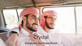  Presentation with arabic - Amazing slide set having scarfs dubai - arabic young men in travel backdrop and a coral colored foreground