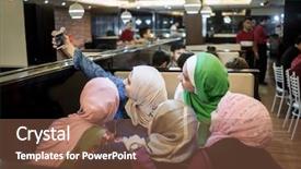  Presentation with arabic - Amazing PPT theme having scarfs dubai - group of arabic girls taking backdrop and a tawny brown colored foreground