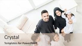  Presentation with muslim family - Colorful PPT theme enhanced with scarfs dubai - high angle view portrait backdrop and a lemonade colored foreground