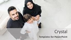  Presentation with muslim family - PPT theme with scarfs dubai - high angle view portrait background and a light gray colored foreground