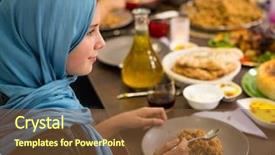  Presentation with muslim family - Presentation design consisting of scarfs dubai - muslim girl having dinner background and a tawny brown colored foreground