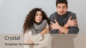  Presentation with photo - Beautiful PPT theme featuring scarfs trembling and hugging themselves backdrop and a coral colored foreground