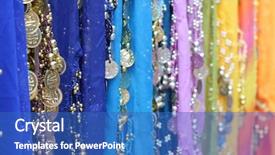  Presentation with dancing - Slide deck consisting of scarfs with coins for belly background and a teal colored foreground