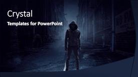  Presentation with creepy - Presentation design consisting of scary-and-creepy-male-monster background and a black colored foreground