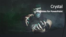  Presentation with scary - Audience pleasing PPT theme consisting of scary assasin undead woman backdrop and a dark gray colored foreground