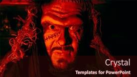  Presentation with fire red - Theme featuring scary-bearded-man-with-scars background and a wine colored foreground