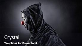  Presentation with scary - Slide deck enhanced with scary-clown-showing-his-teeth background and a wine colored foreground