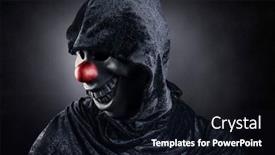  Presentation with scary - Slides with scary-clown-showing-his-teeth background and a wine colored foreground
