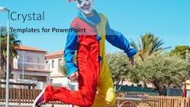  Presentation with red blue yellow - PPT theme having scary-clown-wearing-a-colorful background and a light blue colored foreground