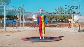  Presentation with red blue yellow - Slide deck with scary-clown-wearing-a-colorful background and a light blue colored foreground