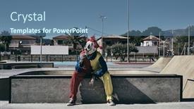  Presentation with red blue yellow - Presentation enhanced with scary-clown-wearing-a-yellow background and a ocean colored foreground