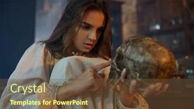  Presentation with scary - PPT layouts consisting of scary-demonic-woman-holds-human background and a tawny brown colored foreground