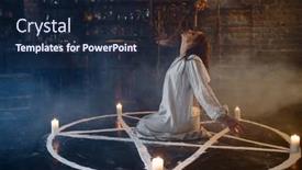  Presentation with magic - Beautiful PPT theme featuring scary-demonic-woman-sitting backdrop and a wine colored foreground