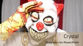  Presentation with evil - PPT layouts with scary dentist clown spooky halloween background and a coral colored foreground