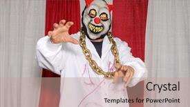  Presentation with evil - Theme having scary dentist clown spooky halloween background and a coral colored foreground