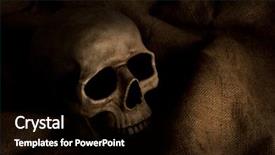  Presentation with skull - Beautiful PPT theme featuring scary dimly lit human skull backdrop and a black colored foreground