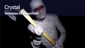  Presentation with crime halloween concept blood dripping - Presentation enhanced with scary egypt - mummy with axe in halloween background and a navy blue colored foreground
