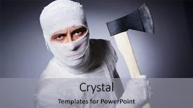  Presentation with crime halloween concept blood dripping - PPT theme consisting of scary egypt - mummy with axe in halloween background and a light gray colored foreground