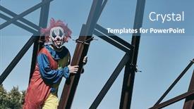  Presentation with red blue yellow - Cool new PPT theme with scary-evil-clown-wearing backdrop and a teal colored foreground