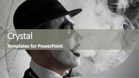  Presentation with clown - Amazing PPT theme having scary evil clown wearing a bowler hat vaping on wall background backdrop and a gray colored foreground
