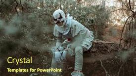  Presentation with evil - Slide set having scary-evil-clown background and a tawny brown colored foreground