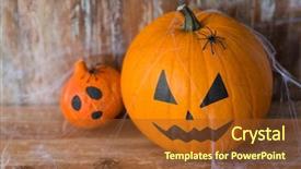  Presentation with scary halloween - Slide deck consisting of scary faces spiders and cobweb background and a tawny brown colored foreground