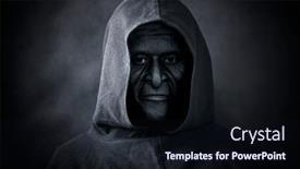  Presentation with scary - Colorful PPT layouts enhanced with scary-figure-in-hooded-cloak backdrop and a wine colored foreground
