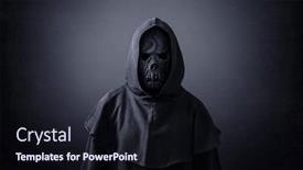  Presentation with scary - Colorful presentation enhanced with scary-figure-in-hooded-cloak backdrop and a wine colored foreground