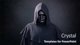  Presentation with scary - Beautiful PPT theme featuring scary-figure-with-mask backdrop and a wine colored foreground