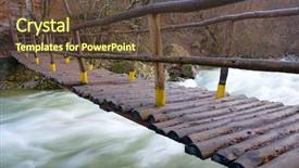  Presentation with wood bridge - Presentation theme enhanced with scary forest saftey - wooden bridge across mountain river background and a tawny brown colored foreground