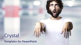  Presentation with zombie - Presentation theme enhanced with scary ghost - young man imitating a zombie background and a sky blue colored foreground