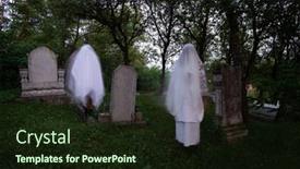  Presentation with scary halloween - Presentation theme having scary-ghost-in-cemetery background and a wine colored foreground